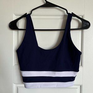 Navy + White Stripe Sports Bra